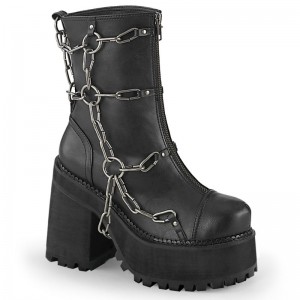 Demonia Assault 66 Heel Cleated Platform Naisten Nilkkurit Mustat Suomi | MN9-06910A2