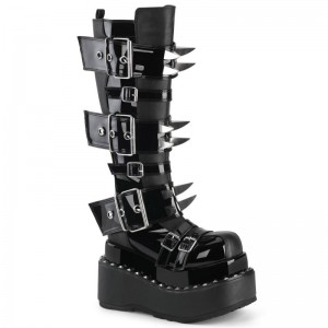 Demonia Bear 215 Tiered Pyramid Stud Trimmed Platform Naisten Korkeat Saappaat Mustat Suomi | OK1-92309K4