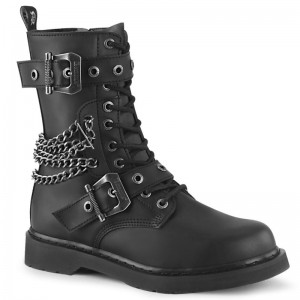 Demonia Bolt 250 Heel 10 Eyelets Combat Boot Miesten Mid Saappaat Mustat Mustat Suomi | GD7-17111D1