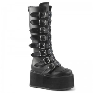 Demonia Damned 318 Platform Buckle Strap Naisten Korkeat Saappaat Mustat Suomi | PP1-25872R6