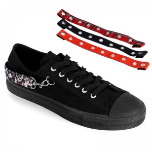 Demonia Deviant 07 Punk Goth Skater Canvas Bondage Strap Naisten Tennarit Mustat Suomi | JC4-25072U6