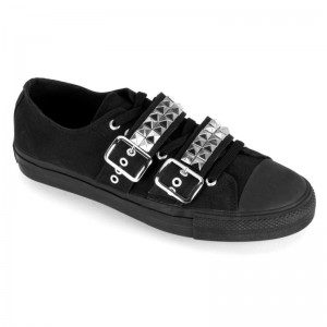 Demonia Deviant 08 Canvas Pyramid Studded Low Top Naisten Tennarit Mustat Suomi | KD3-11441O3