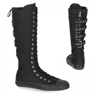 Demonia Deviant 303 Punk Goth Skater Canvas 4 Calf Buckle Knee Boot Naisten Tennarit Mustat Suomi | NR0-78057G9