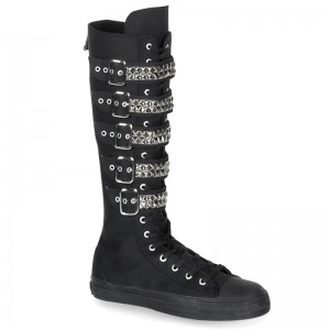 Demonia Deviant 304 Canvas 5 Buckle Strap Knee Boot Naisten Tennarit Mustat Suomi | MT8-71377M7