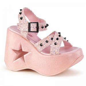 Demonia Dynamite 02 Star Cutout Platform Wedge Criss Cross Ankle Strap Naisten Sandaalit Pinkki Suomi | DL3-82778I3