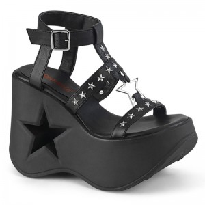 Demonia Dynamite 12 Star Cutout Platform Wedge Wrap Around Ankle Strap Strappy Naisten Sandaalit Mustat Suomi | UD7-74677V9