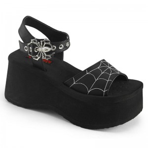 Demonia Funn 10 Platform Ankle Strap Naisten Sandaalit Mustat Mustat Suomi | CK1-64486F5