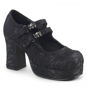 Demonia Gothika 09 Heel Platform Double Hook N' Loop Strap Naisten Mary Janes Mustat Mustat Suomi | WH5-95349S1