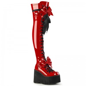 Demonia Kera 303 Wedge Platform D-Ring Lace Up Naisten Polvisaappaat Punainen Suomi | EA8-59225Y4