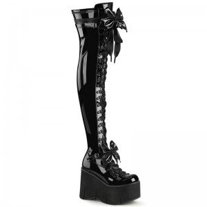 Demonia Kera 303 Wedge Platform D-Ring Lace Up Naisten Polvisaappaat Mustat Suomi | OS8-30463C7