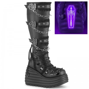 Demonia Morte 215 Wedge Platform Naisten Korkeat Saappaat Mustat Suomi | TG9-20262W3