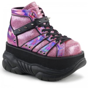 Demonia Neptune 100 Platform Lace Up Naisten Nilkkurit Pinkki Hopea Suomi | VR7-50175O2