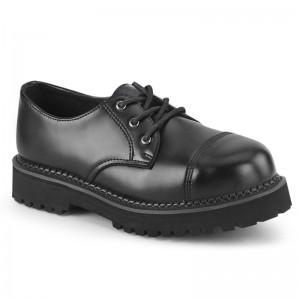 Demonia Riot 03 Eyelet Leather Steel Toe Classic Miesten Oxford Kengät Mustat Suomi | PQ5-90759V7