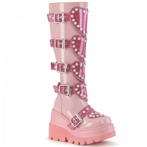 Demonia Shaker 210 Wedge Platform Platform Naisten Korkeat Saappaat Pinkki Suomi | SY0-64536C0