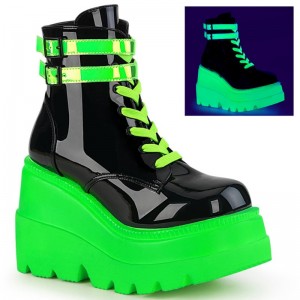 Demonia Shaker 52 Wedge UV Blacklight Reactive Platform Lace Up Naisten Nilkkurit Mustat Vihreä Suomi | XU1-26542I7