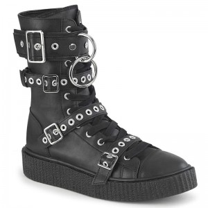 Demonia Sneeker 320 Platform Rubber Round Toe Lace Up Mid-Calf Creeper Miesten Tennarit Mustat Suomi | ZI9-27222W5