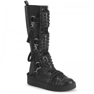 Demonia Sneeker 410 Platform Rubber Round Toe Lace Up Knee High Creeper Naisten Tennarit Mustat Suomi | UM3-71267Q7