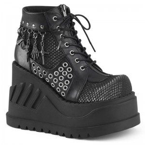 Demonia Stomp 18 Platform Lace Up Wedge Naisten Nilkkurit Mustat Harmaat Suomi | BG9-22052E8