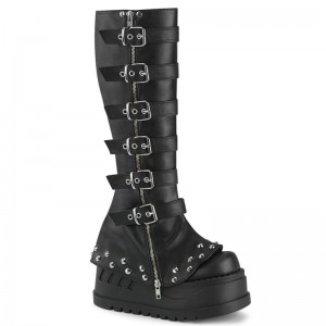 Demonia Stomp 223 Wedge Bell Bottom Draped Platform Naisten Korkeat Saappaat Mustat Suomi | XX5-60306L7