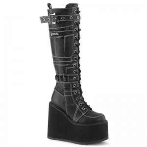 Demonia Swing 260 Wedge Platform Lace Up Naisten Korkeat Saappaat Mustat Suomi | NK5-04450H1