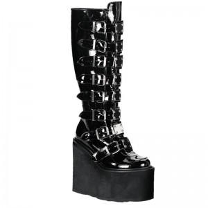 Demonia Swing 815 Wedge Platform Naisten Korkeat Saappaat Mustat Mustat Suomi | VP9-43814J6