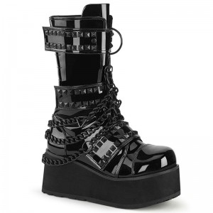 Demonia Trashville 138 Platform Pyramid Studded Triple Hook and Loop Strap Naisten Mid Saappaat Mustat Mustat Suomi | NG4-19661O4