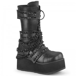 Demonia Trashville 138 Platform Pyramid Studded Triple Hook and Loop Strap Naisten Mid Saappaat Mustat Suomi | TF3-20752G6