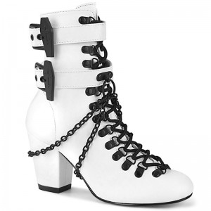 Demonia Vivika 128 Heel Round Toe D-Ring Lace Up Naisten Nilkkurit Valkoinen Suomi | XC7-99389U6