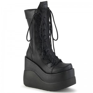 Demonia Void 118 Wedge Tiered Platform Outside & Inside Lace Up Naisten Mid Saappaat Mustat Suomi | NK8-16201L3