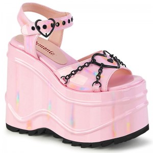 Demonia Wave 09 Wedge Platform Heart Buckle Ankle Strap Naisten Sandaalit Pinkki Suomi | HD4-80998A3