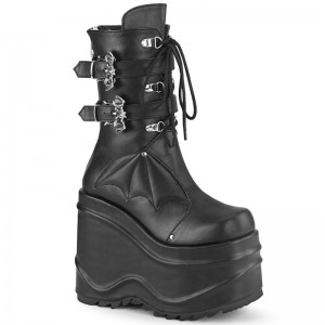 Demonia Wave 150 Wedge Platform Lace Up Naisten Mid Saappaat Mustat Suomi | OK2-56595T2