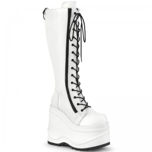 Demonia Wave 200 Wedge Platform Lace Up Naisten Korkeat Saappaat Valkoinen Suomi | AG2-71227M9