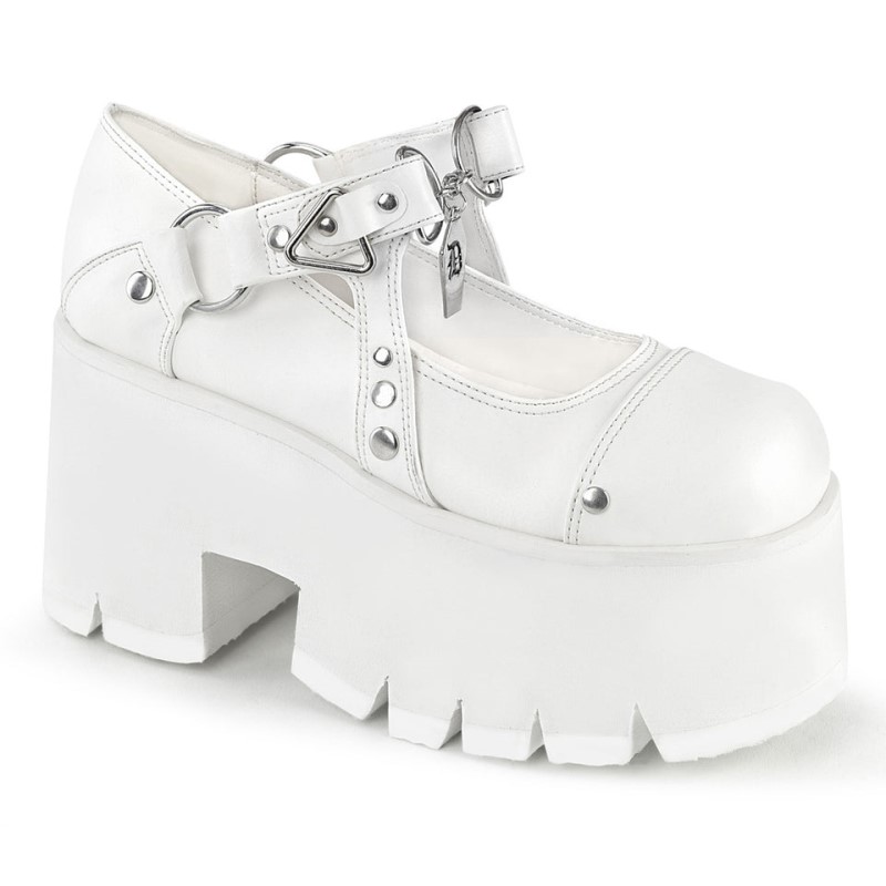 Demonia Ashes 33 Chunky Heel Cut Out Platform Hook & Loop Naisten Mary Janes Valkoinen Suomi | NF9-96399C4