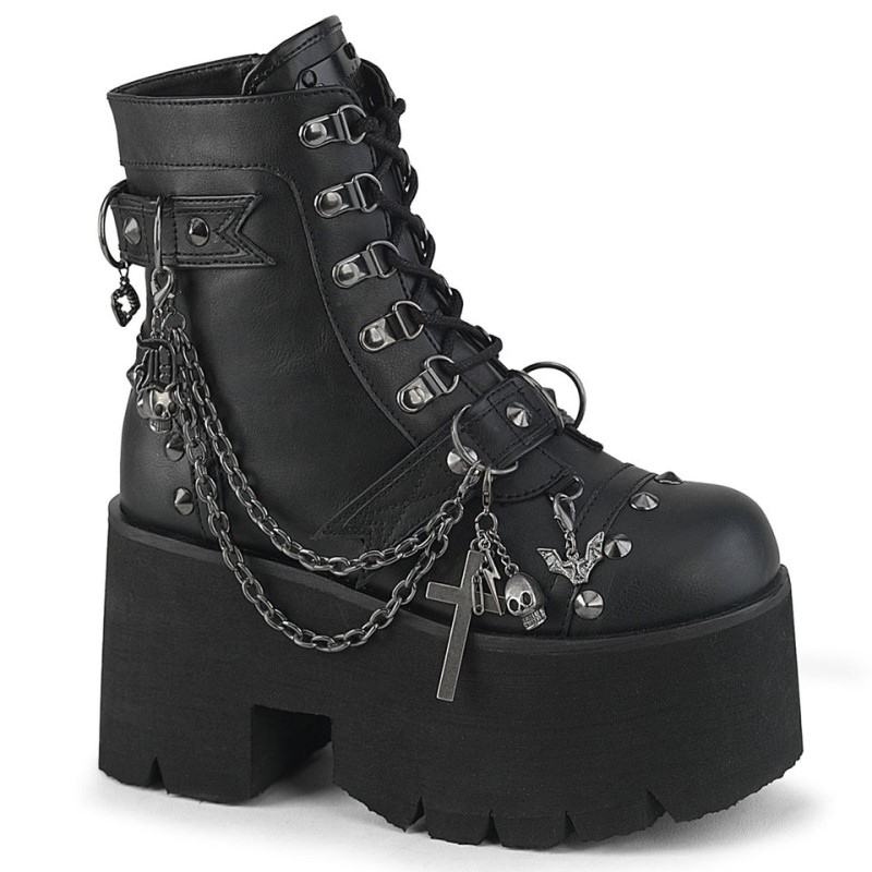 Demonia Ashes 52 Chunky Heel Cut-Out Platform D-Ring Lace Up Naisten Nilkkurit Mustat Suomi | DP5-69866W1