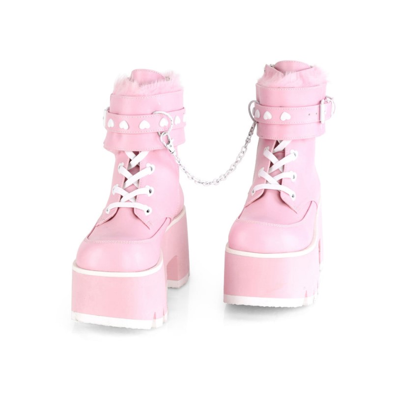 Demonia Ashes 57 Chunky Heel Cut-Out Platform Heart Eyelet Lace Up Naisten Nilkkurit Pinkki Suomi | CE8-63216I2