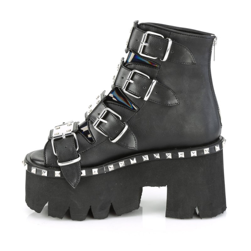 Demonia Ashes 70 Chunky Heel Cut Out Trim Accented Platform Naisten Nilkkurit Mustat Suomi | QN9-31213B8