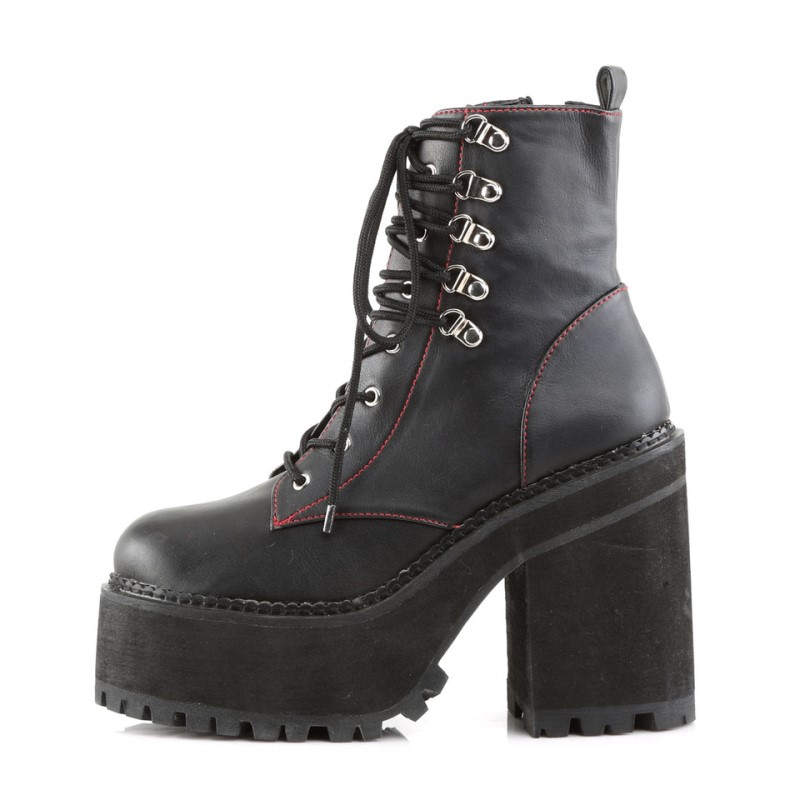 Demonia Assault 100 Heel Cleated Platform Double D-Ring Lace Up Naisten Nilkkurit Mustat Suomi | CZ2-22642Y2