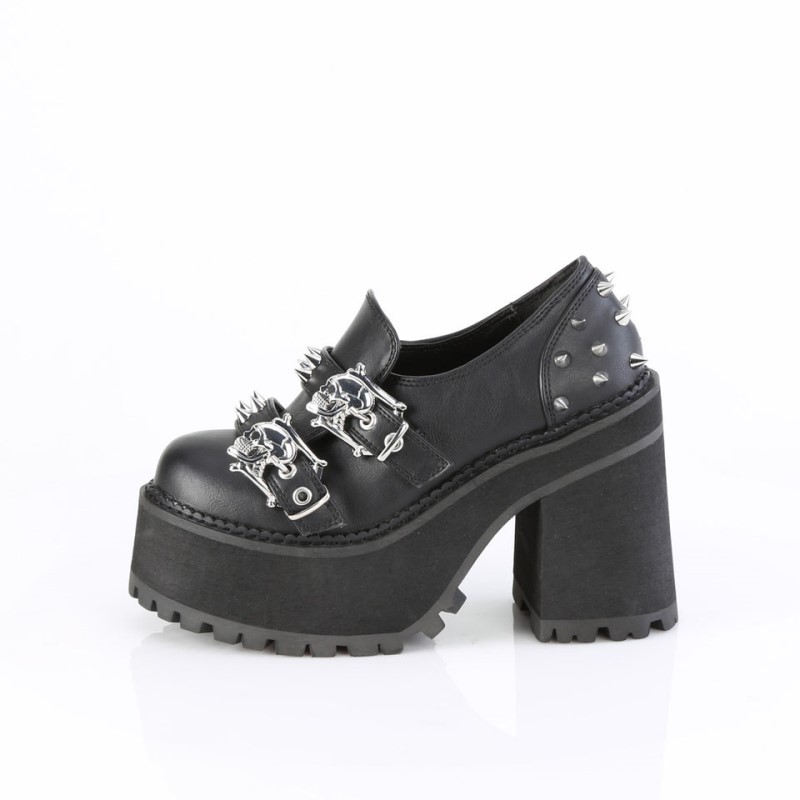 Demonia Assault 38 Heel Platform Naisten Loafers Mustat Suomi | AU0-29542W6