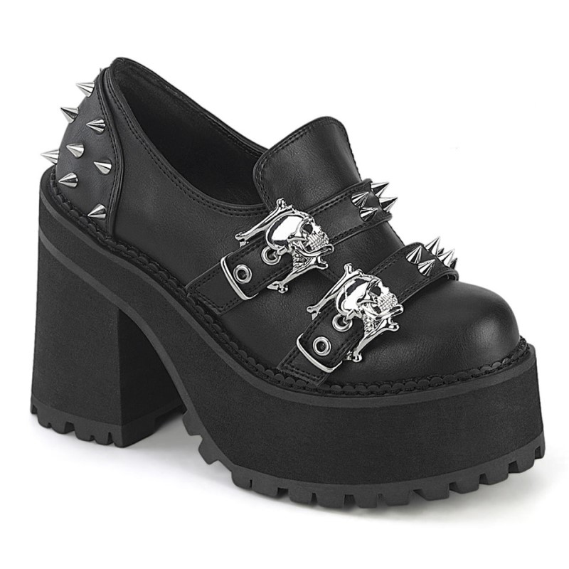 Demonia Assault 38 Heel Platform Naisten Loafers Mustat Suomi | AU0-29542W6