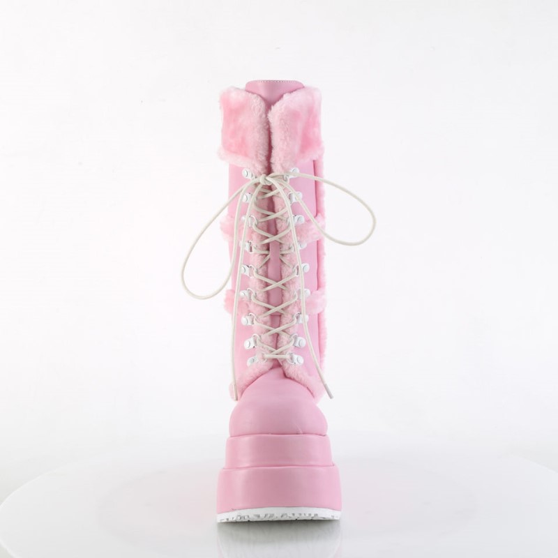 Demonia Bear 202 Tiered Platform Lace Up Naisten Mid Saappaat Pinkki Suomi | AM8-22292R4