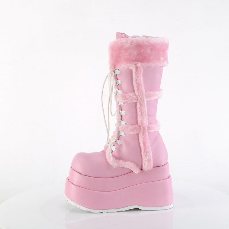 Demonia Bear 202 Tiered Platform Lace Up Naisten Mid Saappaat Pinkki Suomi | AM8-22292R4