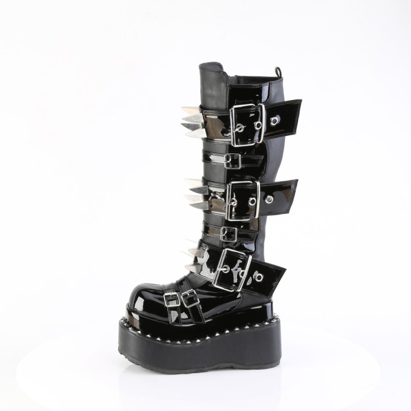 Demonia Bear 215 Tiered Pyramid Stud Trimmed Platform Naisten Korkeat Saappaat Mustat Suomi | OK1-92309K4