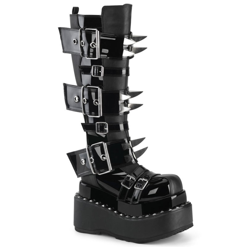 Demonia Bear 215 Tiered Pyramid Stud Trimmed Platform Naisten Korkeat Saappaat Mustat Suomi | OK1-92309K4