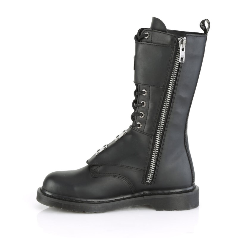 Demonia Bolt 345 Heel 14 Eyelet Combat Boot Naisten Mid Saappaat Mustat Suomi | IP0-79507B3