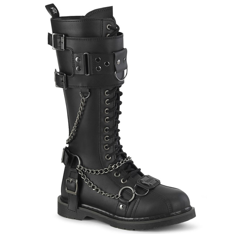 Demonia Bolt 415 Heel 18 Eyelet Combat Boot Miesten Korkeat Saappaat Mustat Mustat Suomi | QG1-43464O1