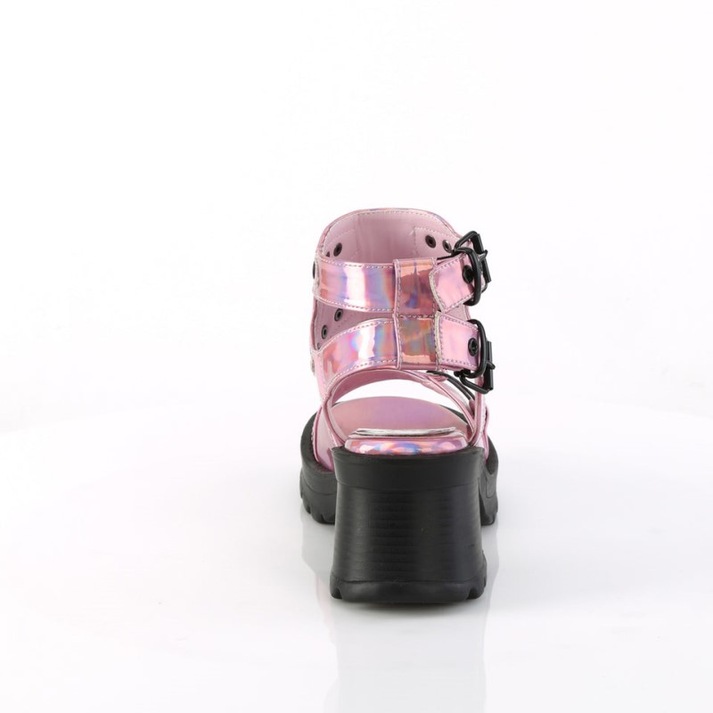 Demonia Bratty 07 Chunky Heel Platform Double Buckle Ankle Strap Naisten Sandaalit Pinkki Suomi | EJ0-53655C9