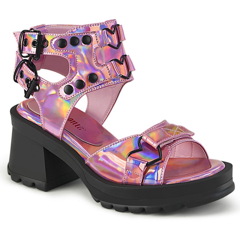 Demonia Bratty 07 Chunky Heel Platform Double Buckle Ankle Strap Naisten Sandaalit Pinkki Suomi | EJ0-53655C9