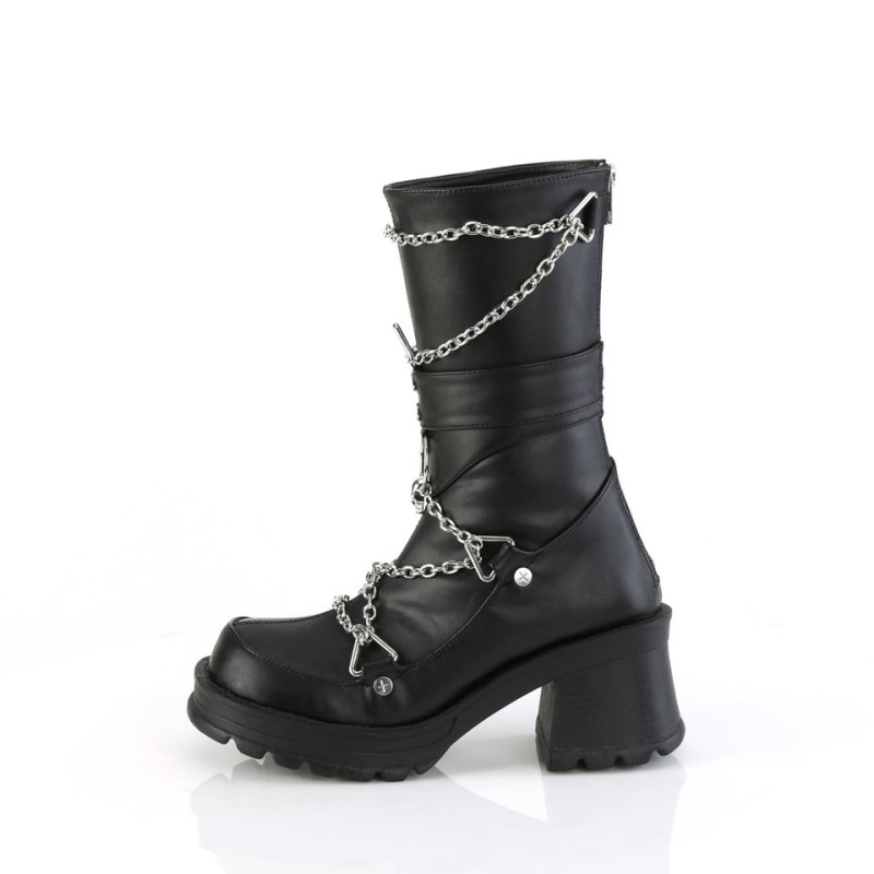 Demonia Bratty 120 Chunky Heel Platform Naisten Mid Saappaat Mustat Suomi | OL9-57995F9