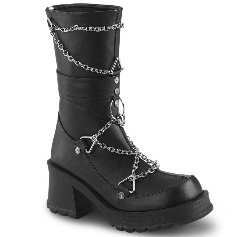 Demonia Bratty 120 Chunky Heel Platform Naisten Mid Saappaat Mustat Suomi | OL9-57995F9