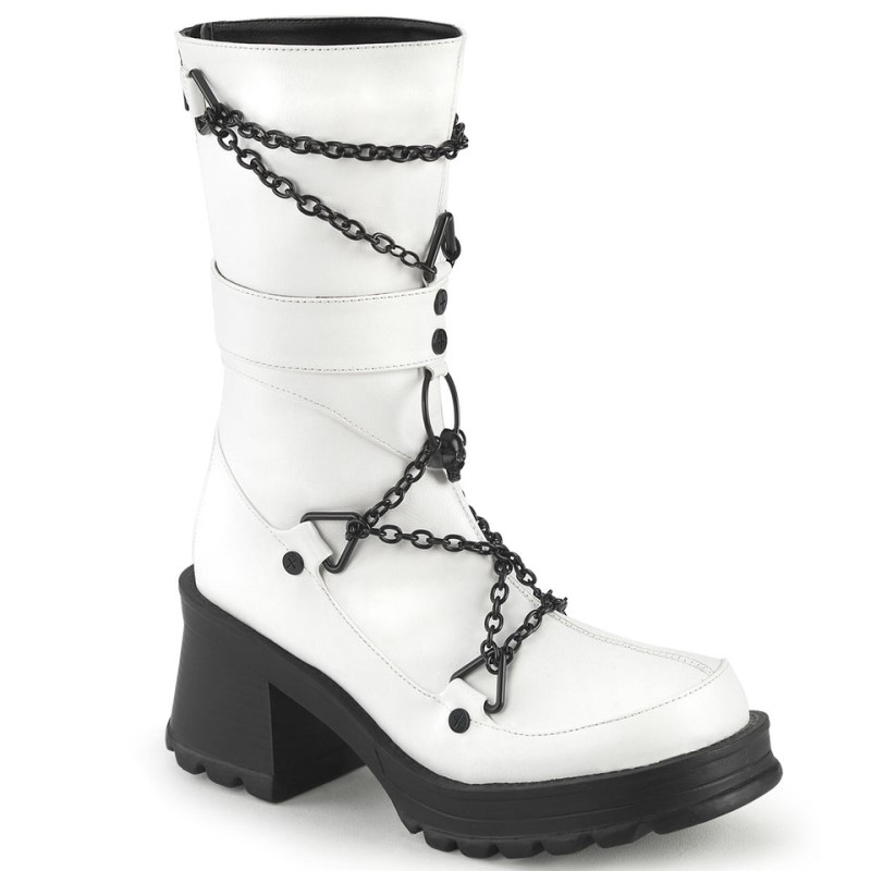 Demonia Bratty 120 Chunky Heel Platform Naisten Mid Saappaat Valkoinen Suomi | ZY9-09330P3